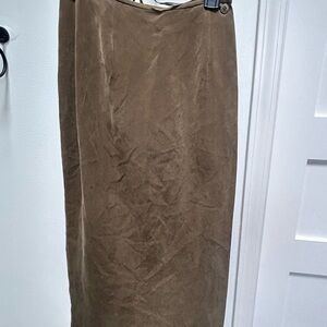 Vintage 100% Silk Olive Green Wrap Skirt
